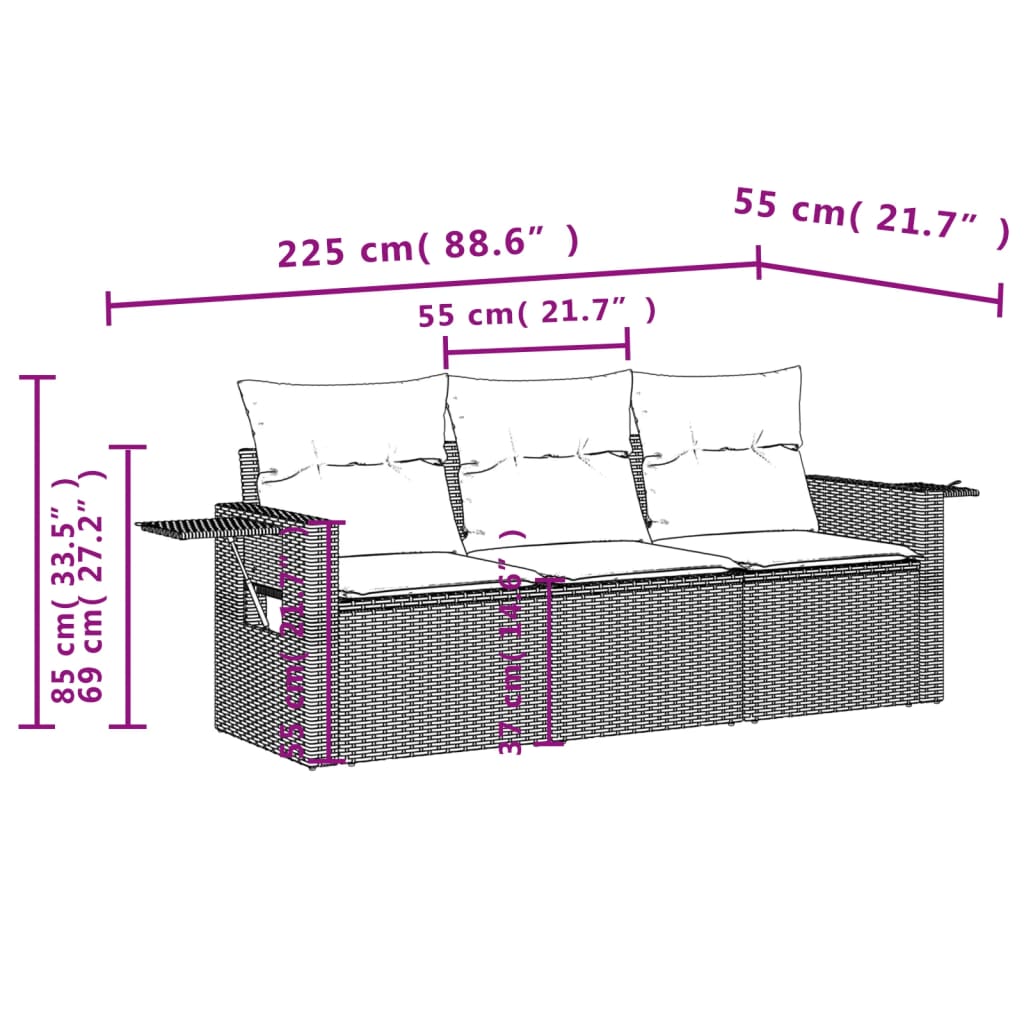 Set Canapele De Grădină, 3 Piese, Cu Perne, Bej, Poliratan