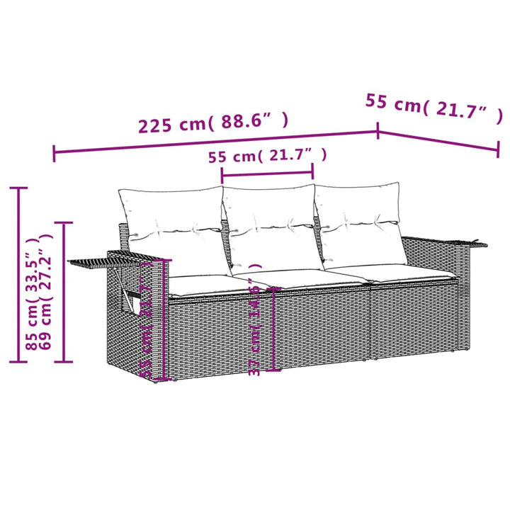 Set Canapele De Grădină, 3 Piese, Cu Perne, Bej, Poliratan