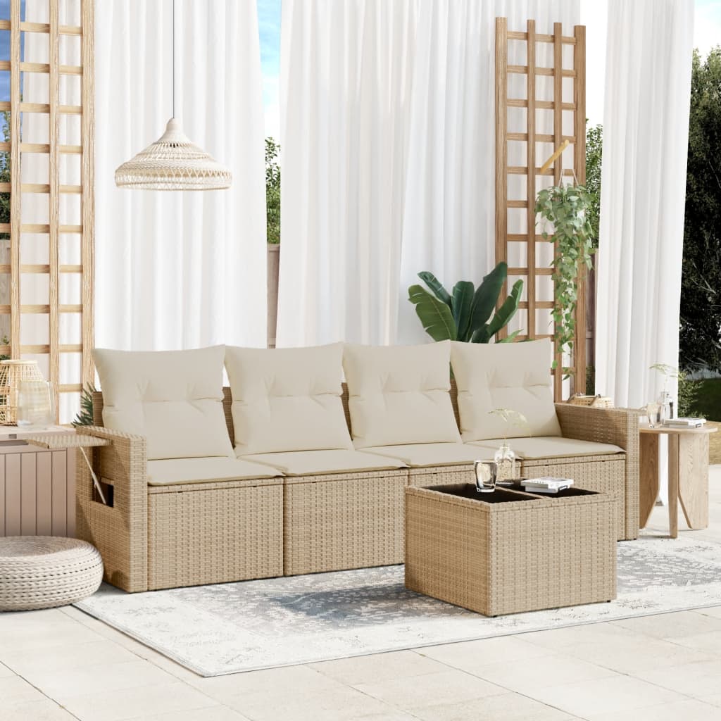 Set Canapele De Grădină Cu Perne, 5 Piese, , Poliratan