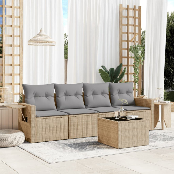 Set Canapele De Grădină Cu Perne, 5 Piese, , Poliratan