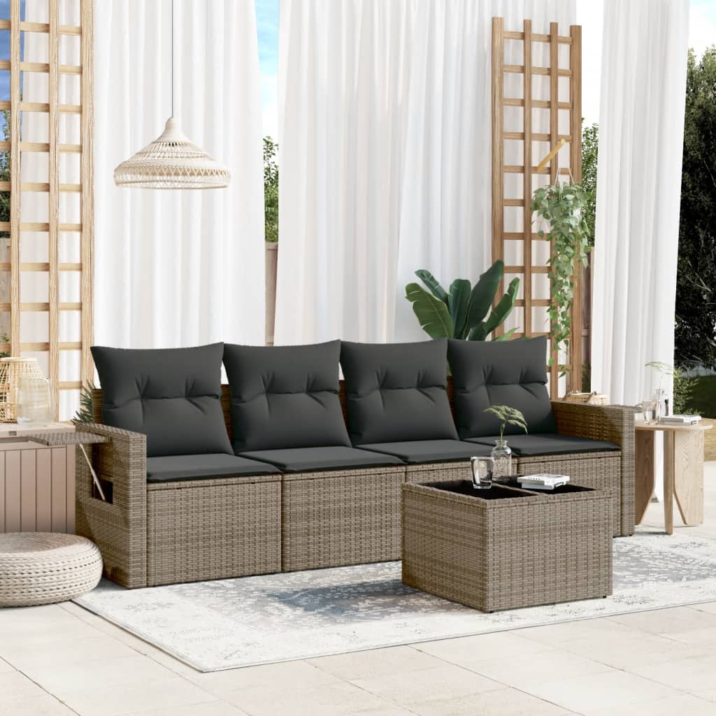 Set Canapele De Grădină Cu Perne, 5 Piese, , Poliratan