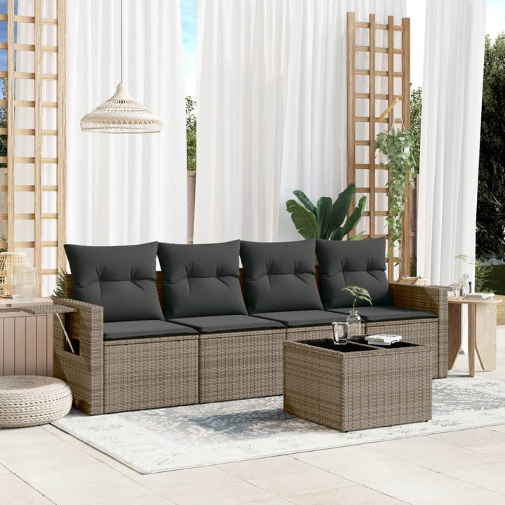 Set Canapele De Grădină Cu Perne, 5 Piese, , Poliratan