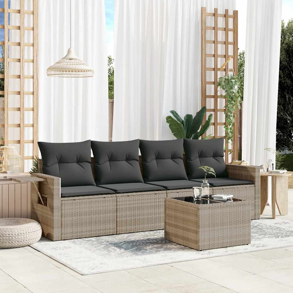 Set Canapele De Grădină Cu Perne, 5 Piese, , Poliratan