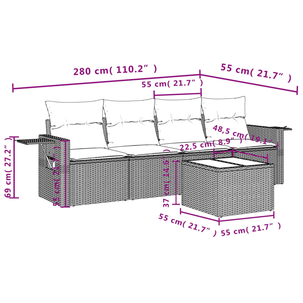 Set Canapele De Grădină Cu Perne, 5 Piese, , Poliratan