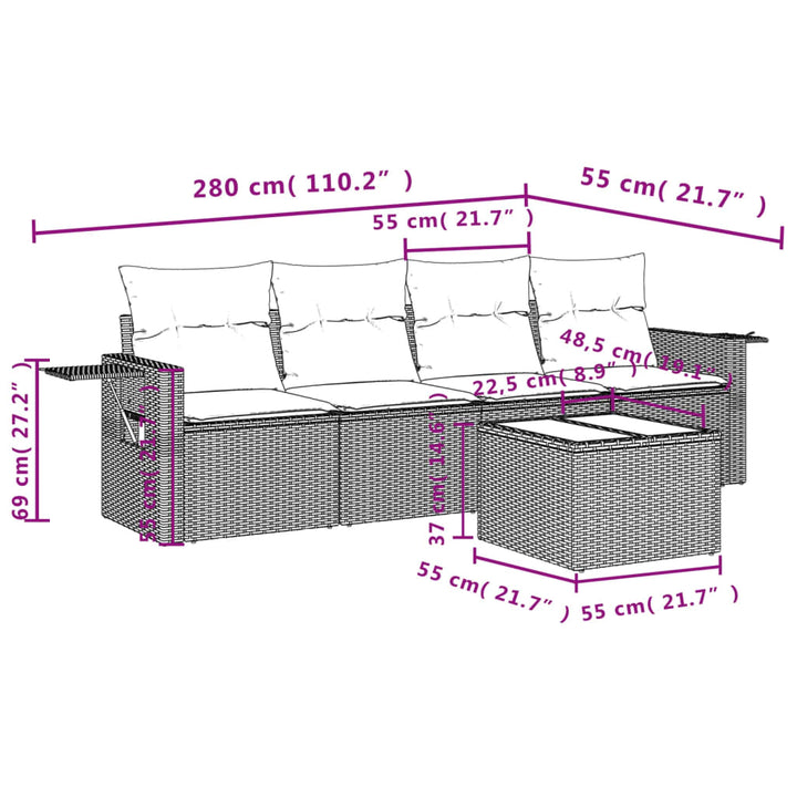 Set Canapele De Grădină Cu Perne, 5 Piese, , Poliratan