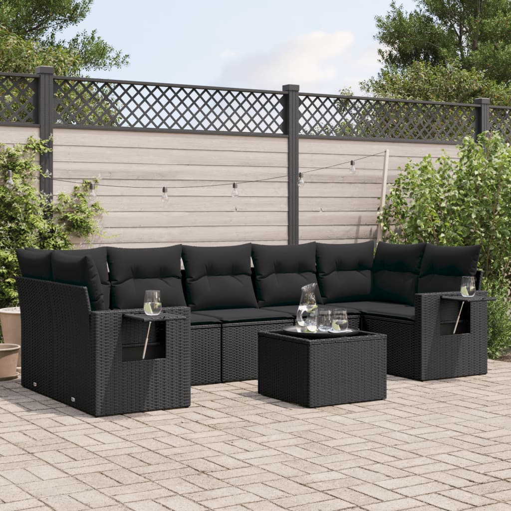 Set Mobilier De Grădină Cu Perne, 8 Piese, Negru, Poliratan