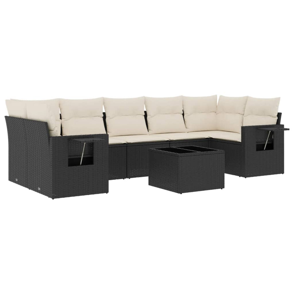 Set Mobilier De Grădină Cu Perne, 8 Piese, Negru, Poliratan
