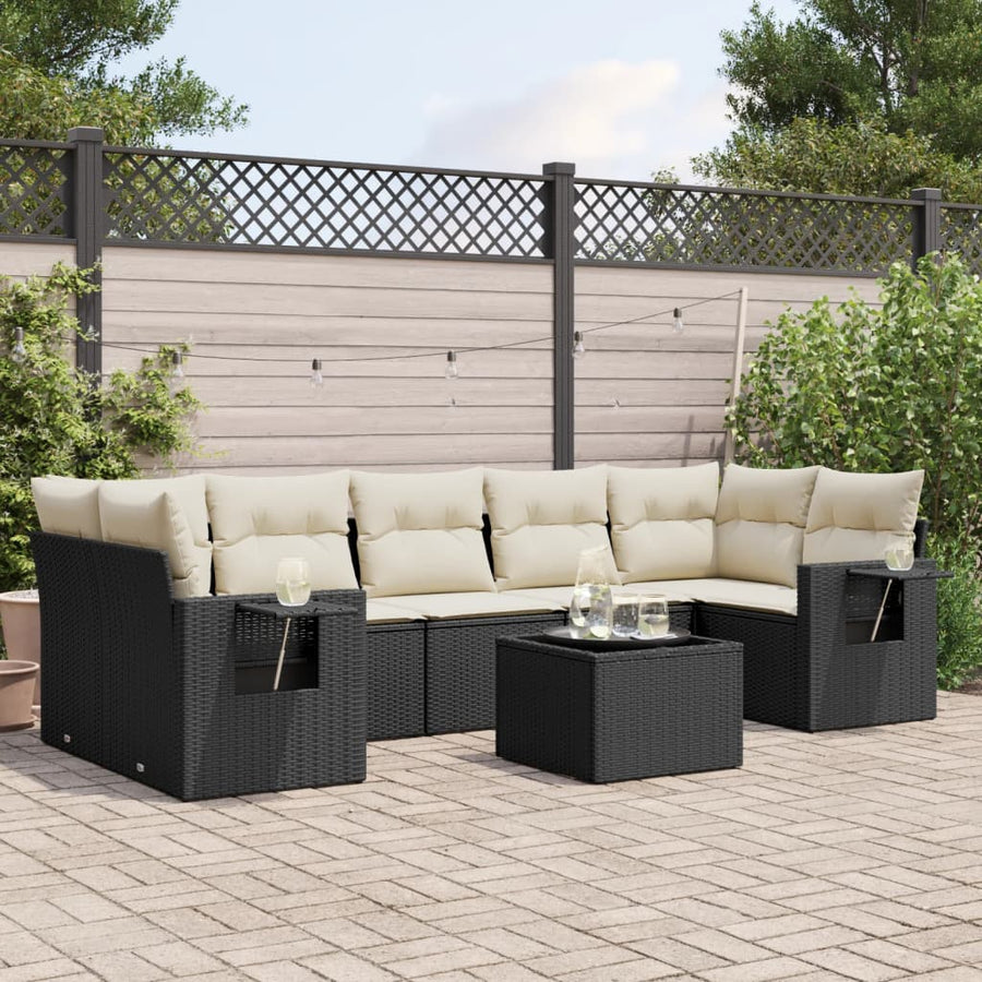 Set Mobilier De Grădină Cu Perne, 8 Piese, Negru, Poliratan