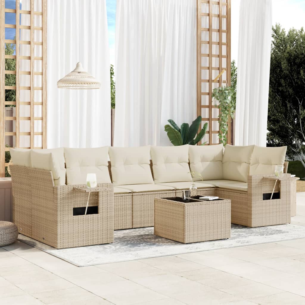 Set Mobilier De Grădină Cu Perne, 8 Piese, Negru, Poliratan