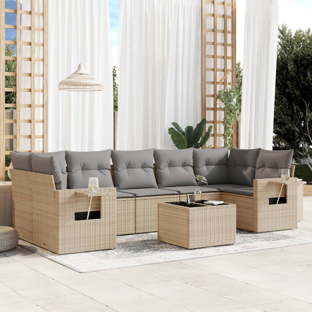 Set Mobilier De Grădină Cu Perne, 8 Piese, Negru, Poliratan