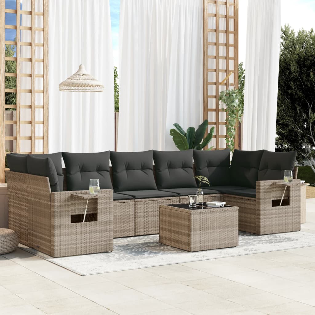Set Mobilier De Grădină Cu Perne, 8 Piese, Negru, Poliratan