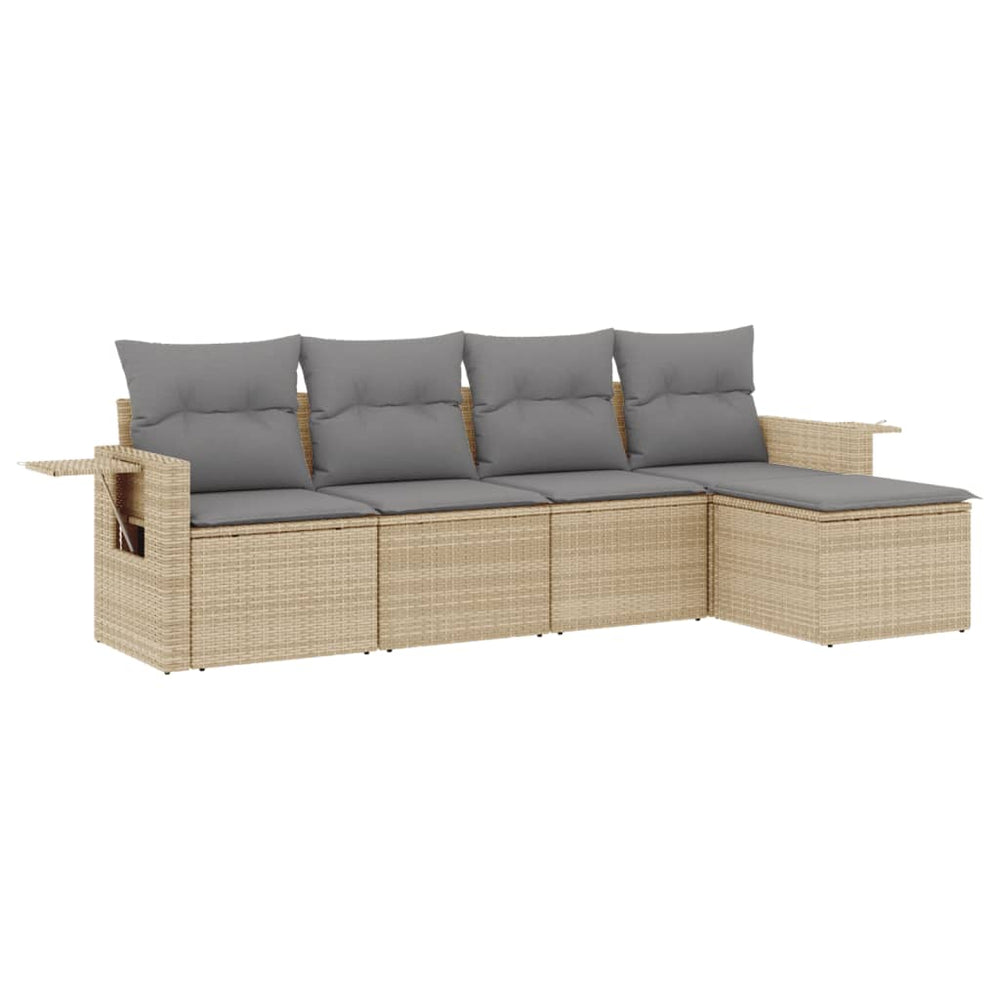 Set Canapele De Grădină Cu Perne, 5 Piese, Bej, Poliratan