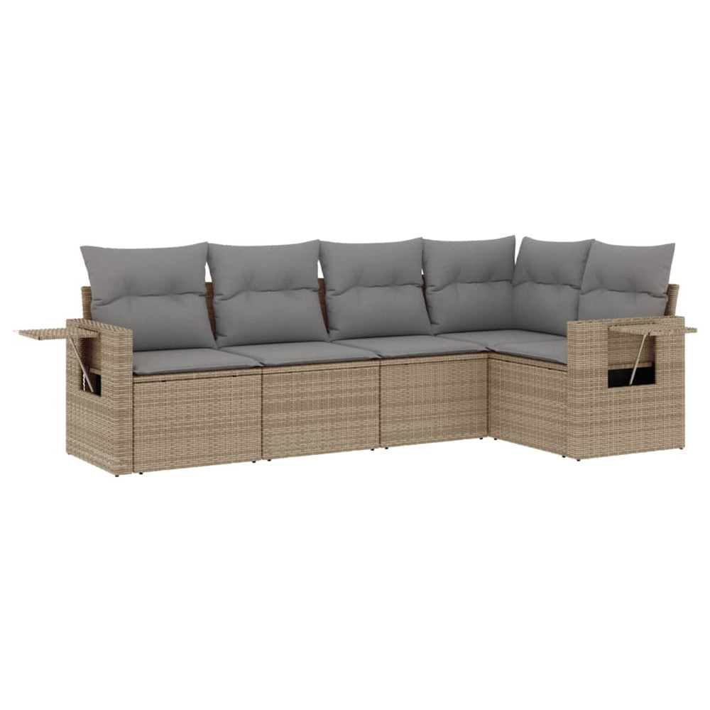 Set Canapele De Grădină Cu Perne, 5 Piese, Bej, Poliratan
