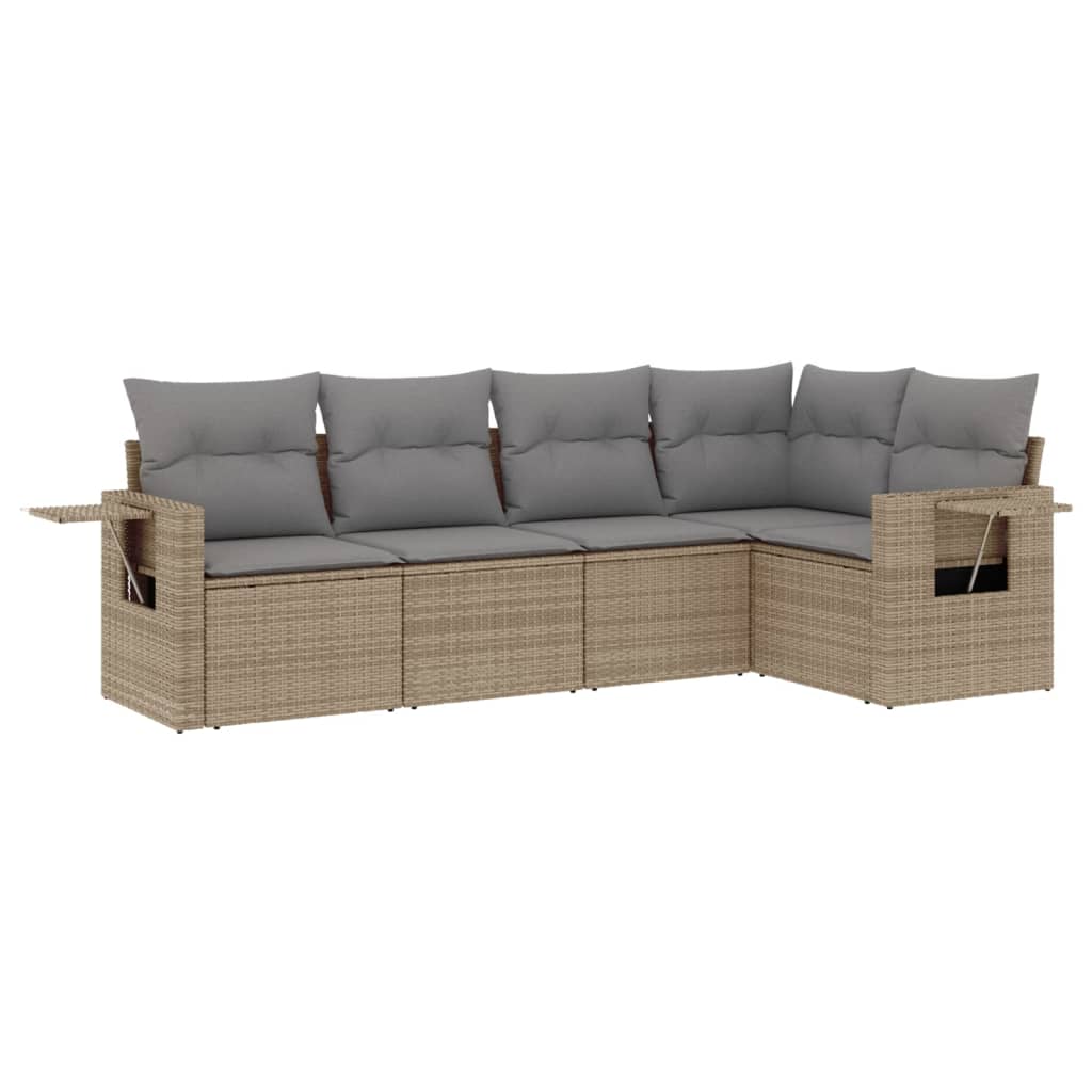 Set Canapele De Grădină Cu Perne, 5 Piese, Bej, Poliratan