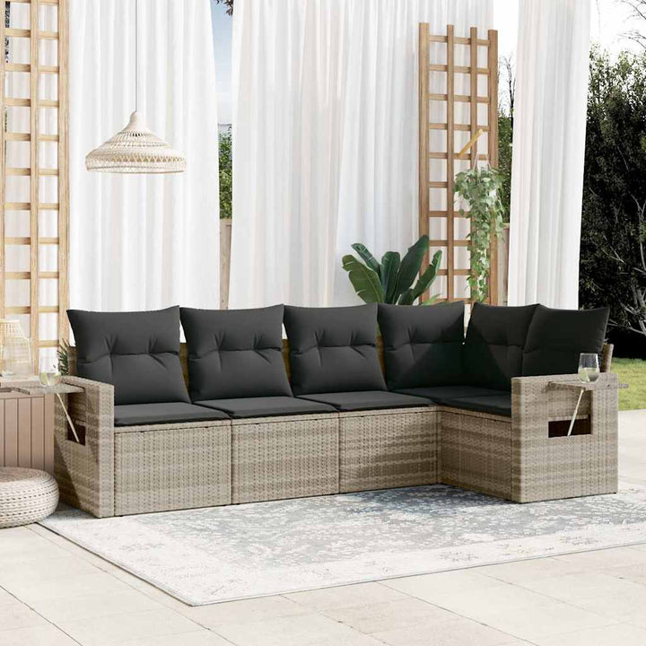Set Canapele De Grădină Cu Perne, 5 Piese, Bej, Poliratan
