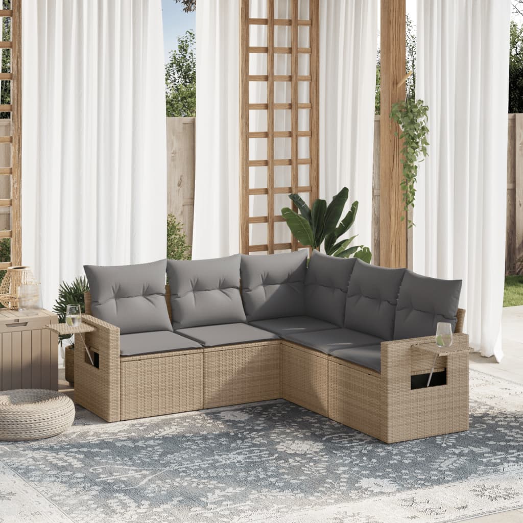 Set Canapea De Grădină Cu Perne, 5 Piese, , Poliratan
