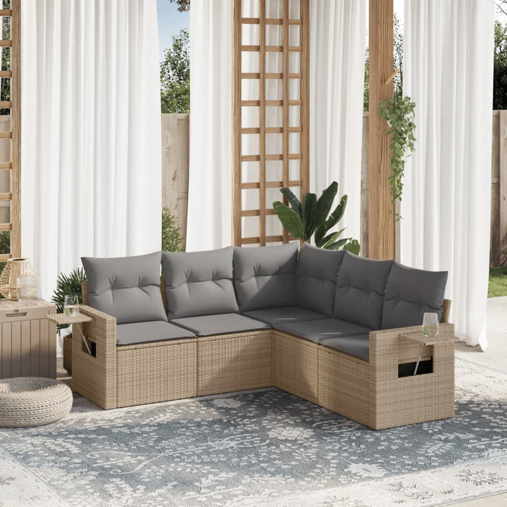 Set Canapea De Grădină Cu Perne, 5 Piese, , Poliratan