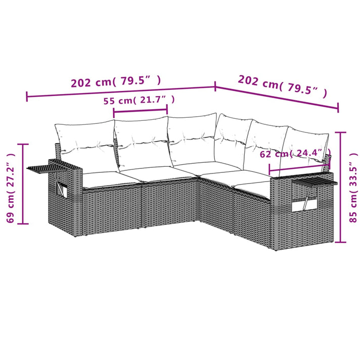 Set Canapea De Grădină Cu Perne, 5 Piese, , Poliratan