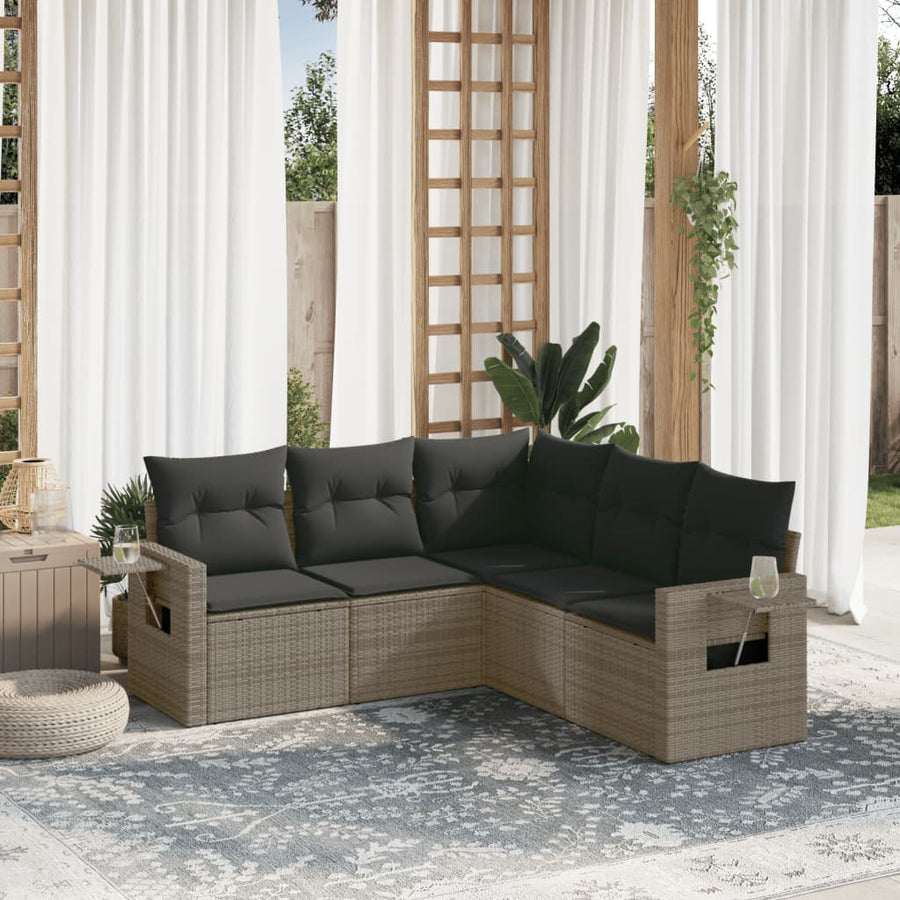 Set Canapea De Grădină Cu Perne, 5 Piese, , Poliratan