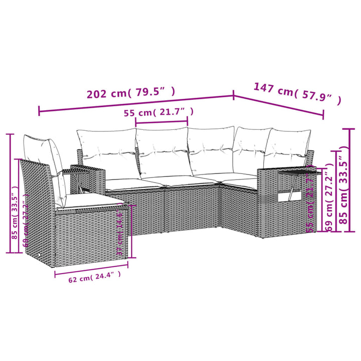 Set Mobilier De Grădină Cu Perne, 5 Piese, , Poliratan