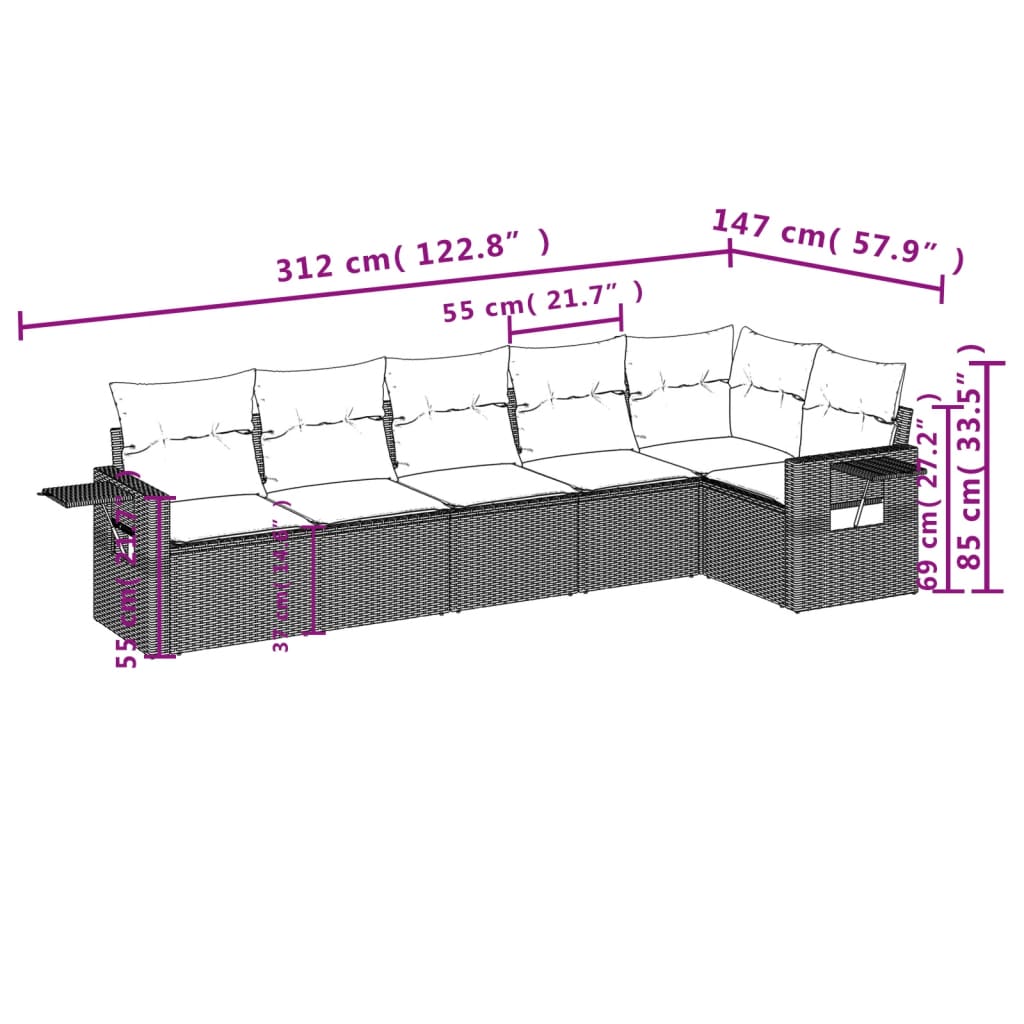 Set Mobilier De Grădină Cu Perne, 6 Piese, , Poliratan