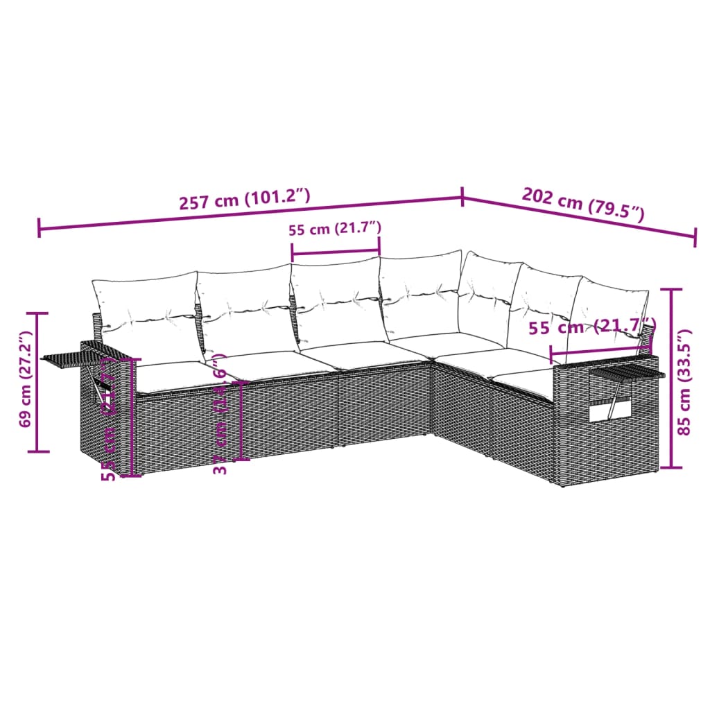 Set Mobilier De Grădină Cu Perne, 6 Piese, , Poliratan