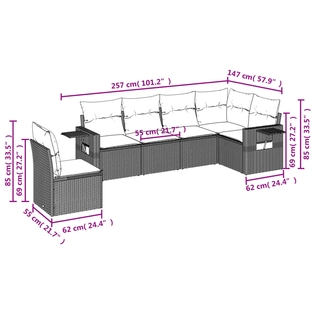 Set Mobilier De Grădină Cu Perne, 6 Piese, , Poliratan