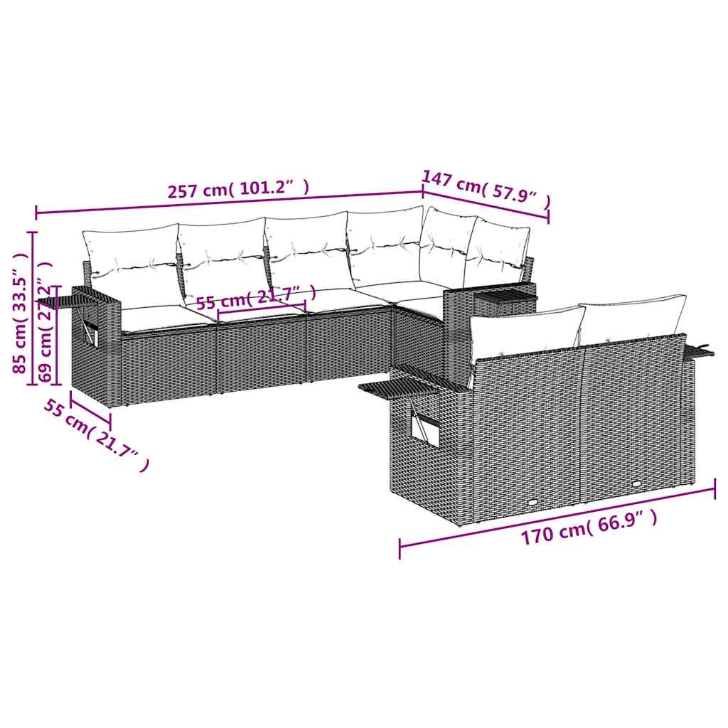 Set Canapele De Grădină Cu Perne, 7 Piese, , Poliratan