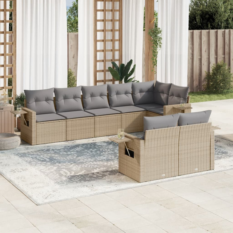 Set Canapele De Grădină, 8 Piese, Cu Perne, Bej, Poliratan