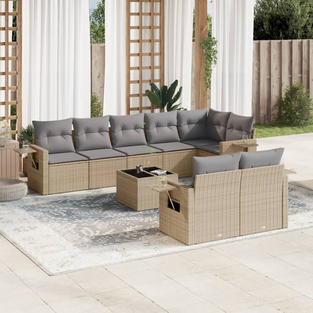 Set Canapele De Grădină, 8 Piese, Cu Perne, Bej, Poliratan