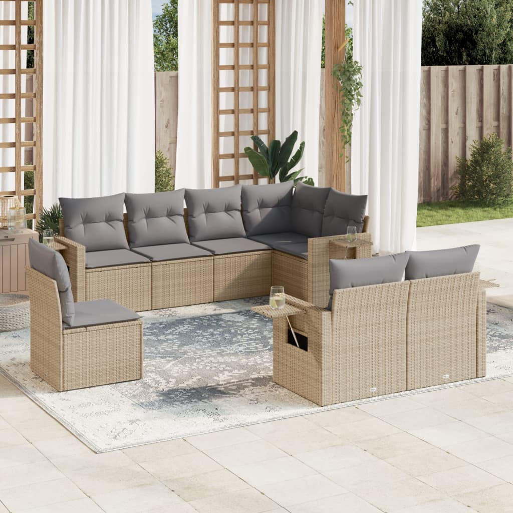 Set Canapele De Grădină Cu Perne, 8 Piese, , Poliratan
