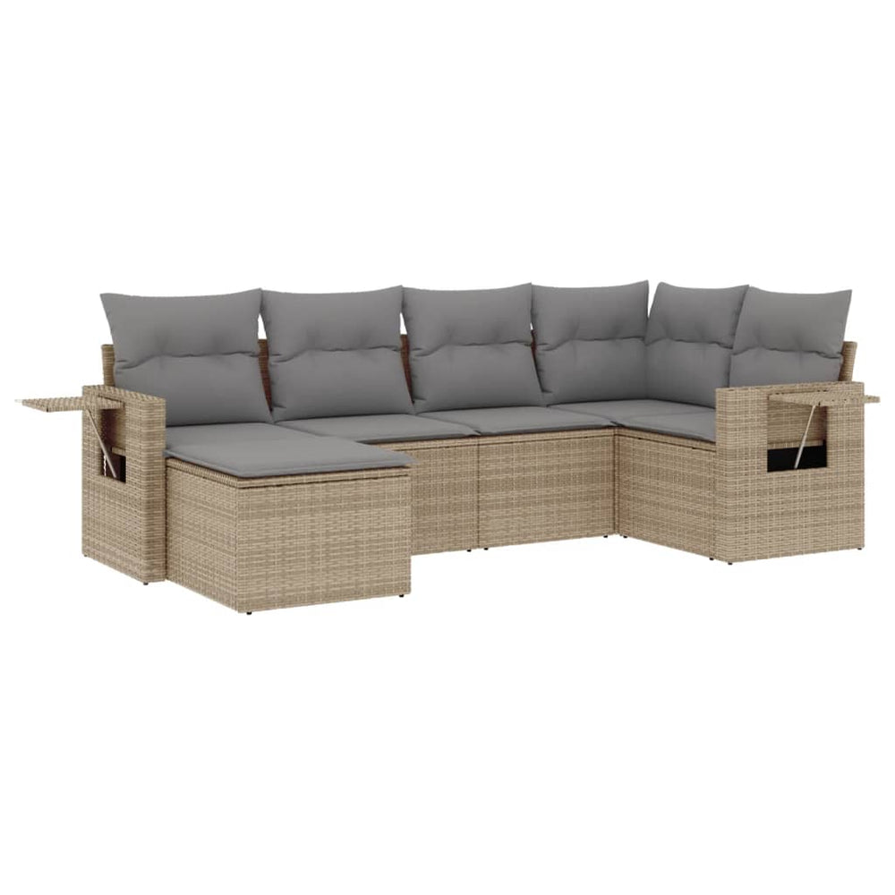 Set Canapele De Grădină Cu Perne, 6 Piese, Bej, Poliratan