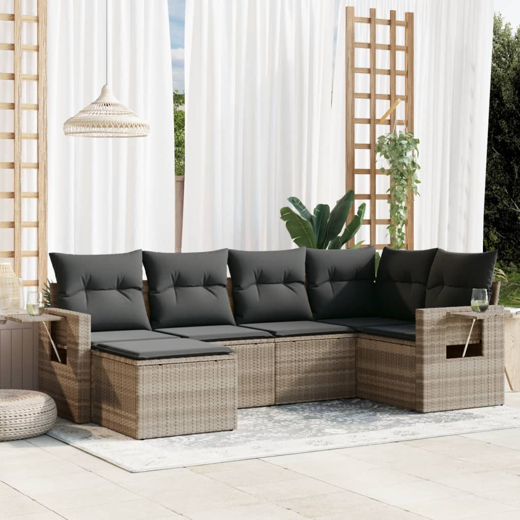 Set Canapele De Grădină Cu Perne, 6 Piese, Bej, Poliratan