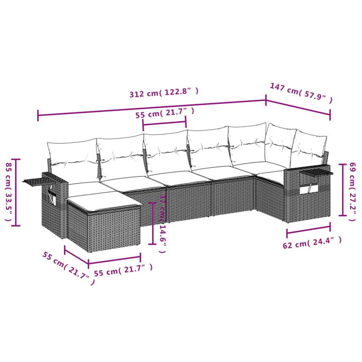 Set Canapele De Grădină Cu Perne, 7 Piese, , Poliratan