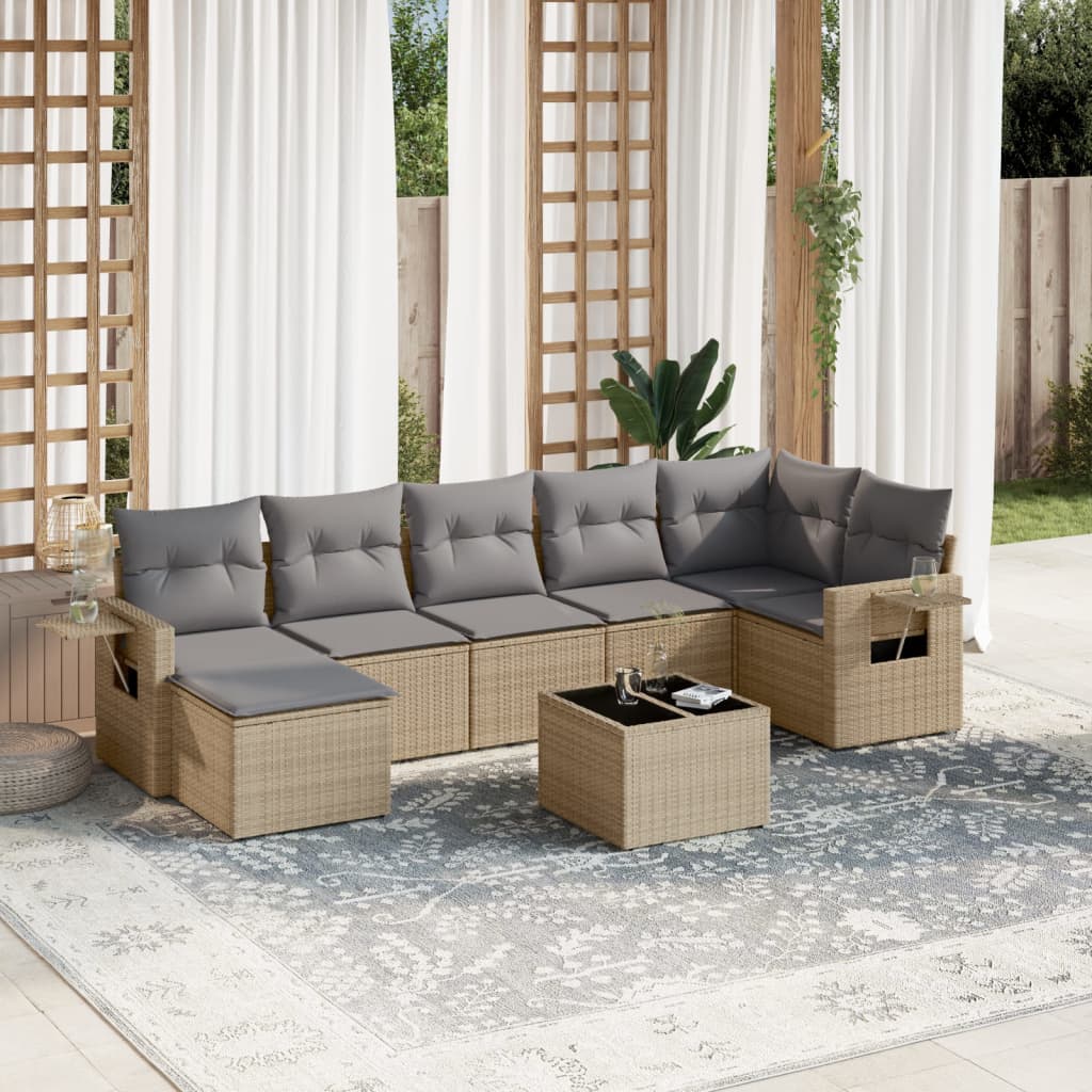 Set Canapele De Grădină Cu Perne, 7 Piese, , Poliratan