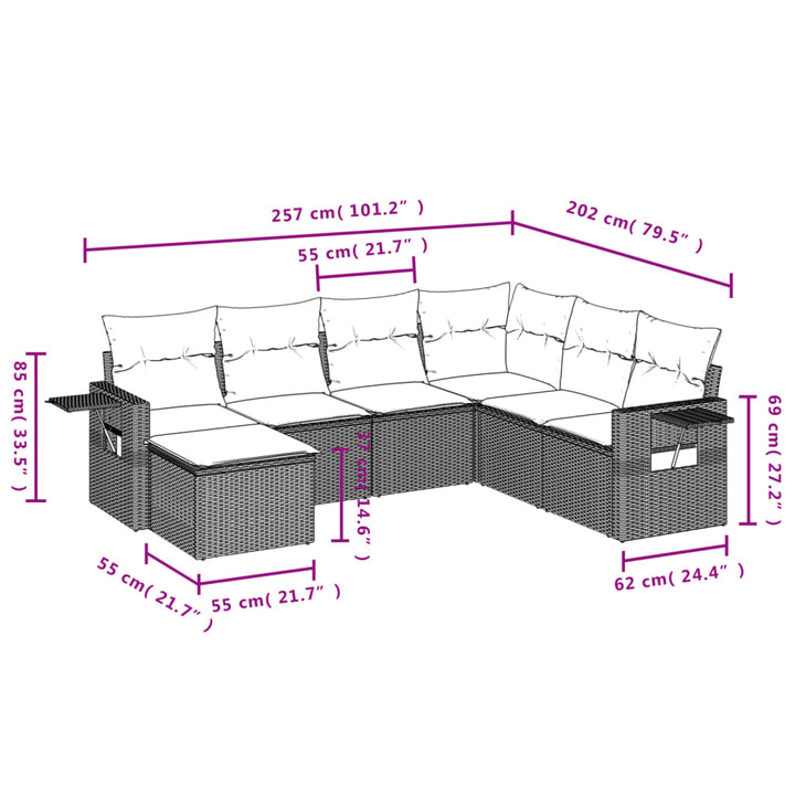 Set Canapele De Grădină Cu Perne, 7 Piese, , Poliratan