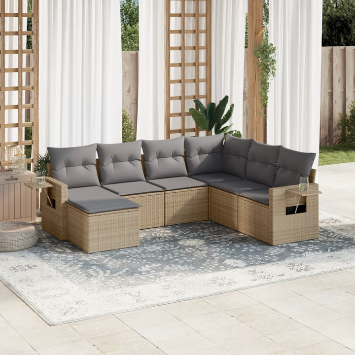 Set Canapele De Grădină Cu Perne, 7 Piese, , Poliratan