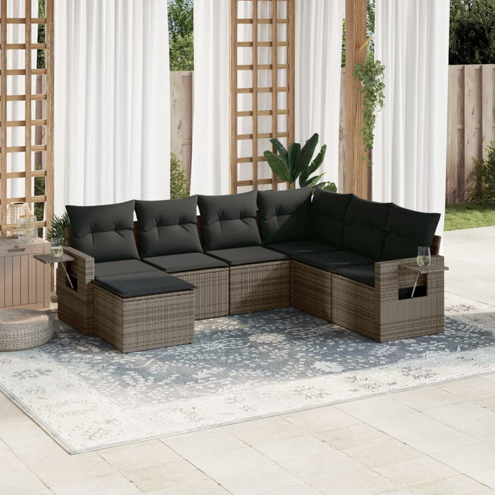 Set Canapele De Grădină Cu Perne, 7 Piese, , Poliratan