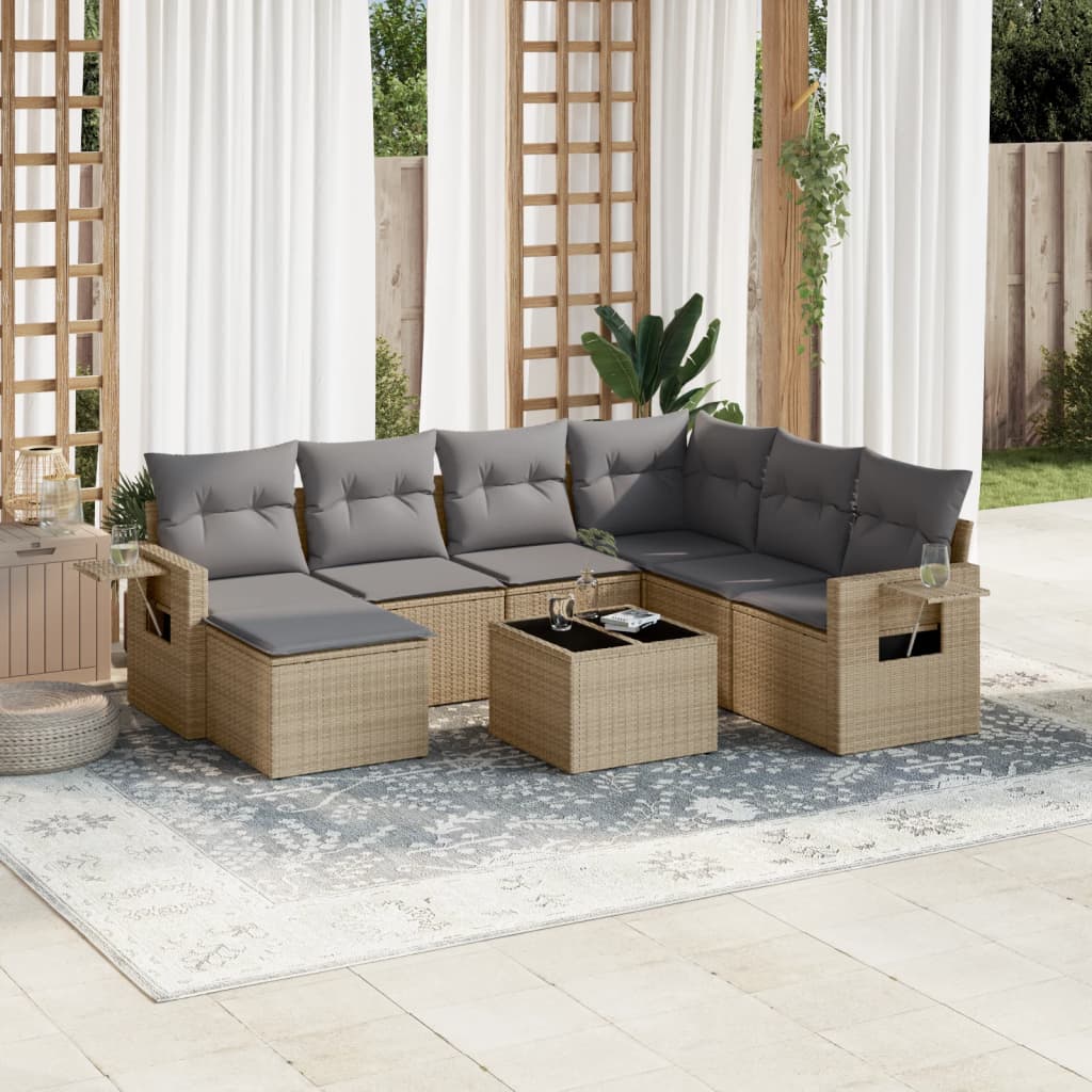 Set Canapele De Grădină Cu Perne, 7 Piese, , Poliratan