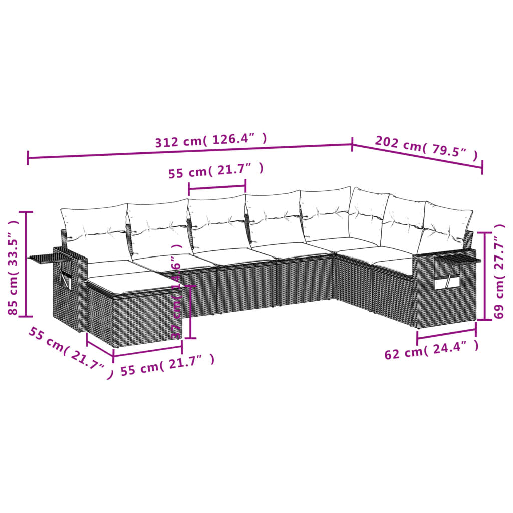 Set Mobilier De Grădină Cu Perne, 8 Piese, , Poliratan