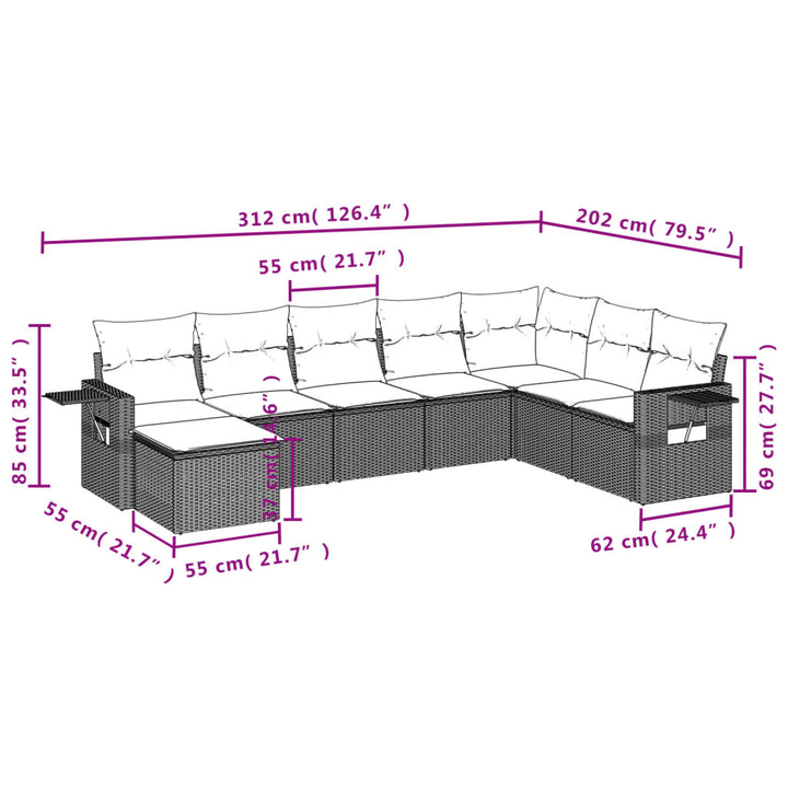 Set Mobilier De Grădină Cu Perne, 8 Piese, , Poliratan