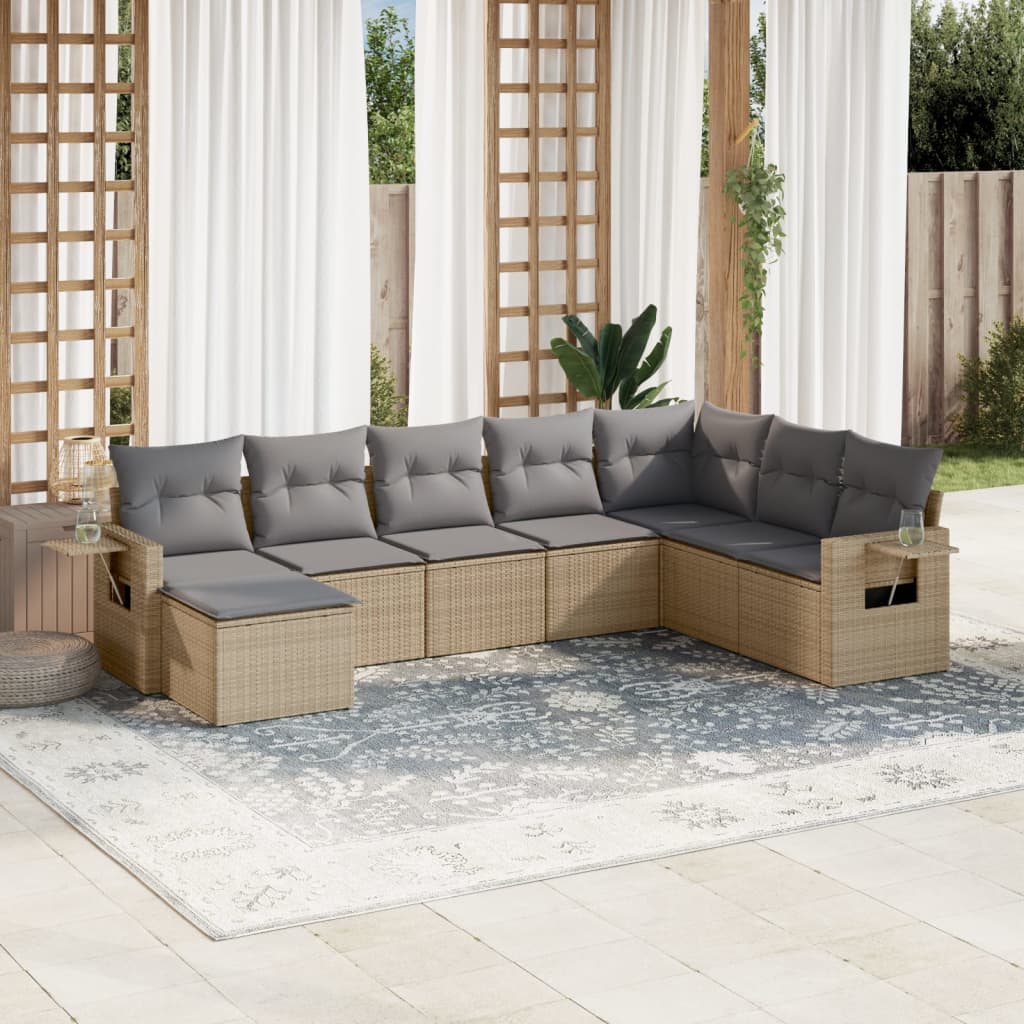 Set Mobilier De Grădină Cu Perne, 8 Piese, , Poliratan
