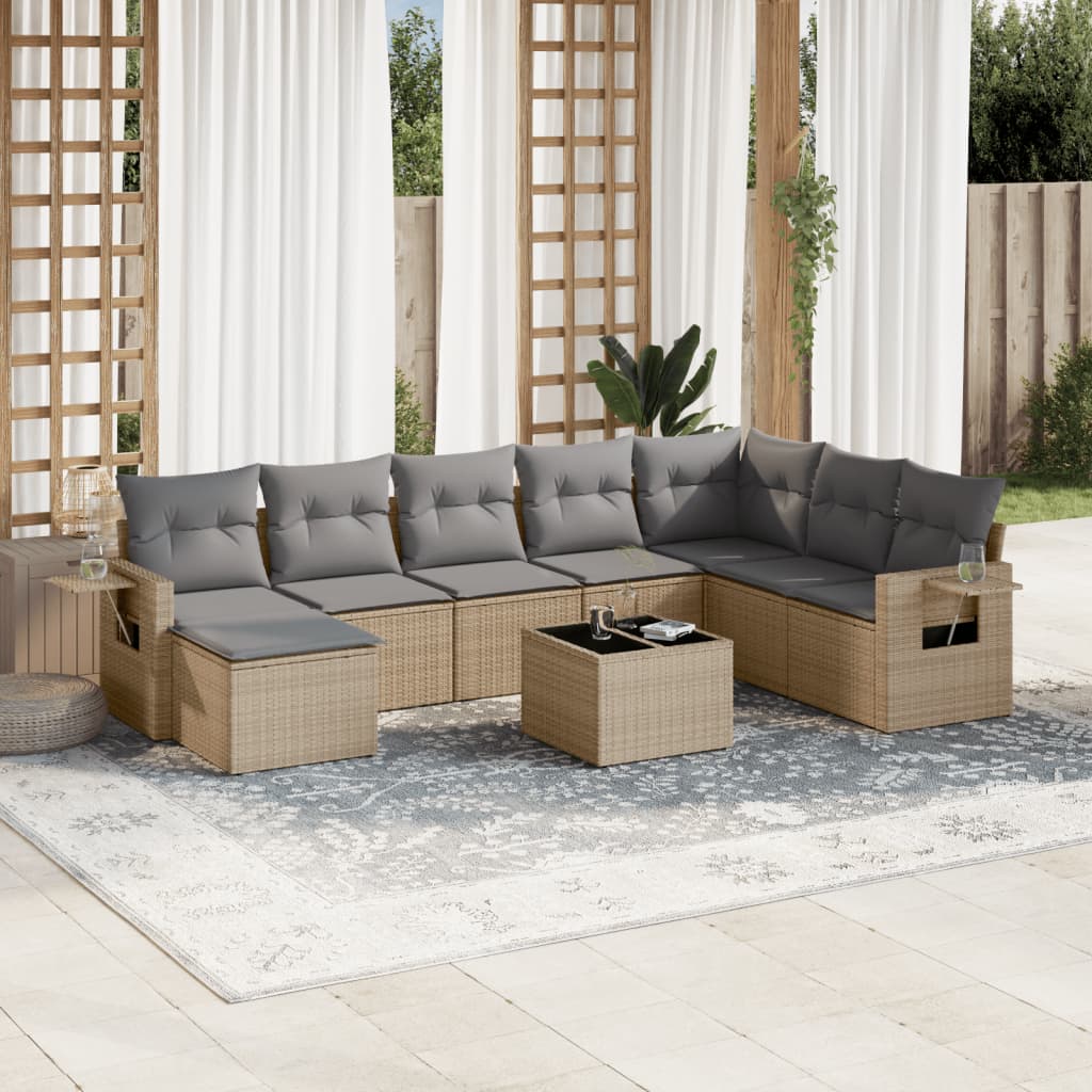 Set Mobilier De Grădină Cu Perne, 8 Piese, , Poliratan