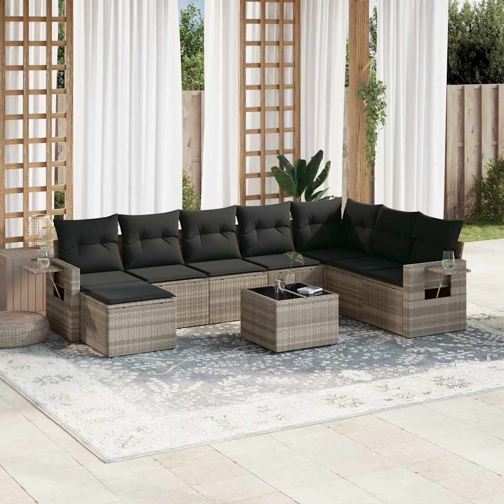 Set Mobilier De Grădină Cu Perne, 8 Piese, , Poliratan