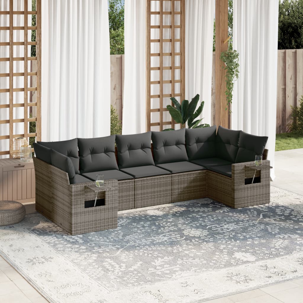Set Canapele De Grădină Cu Perne, 7 Piese, , Poliratan