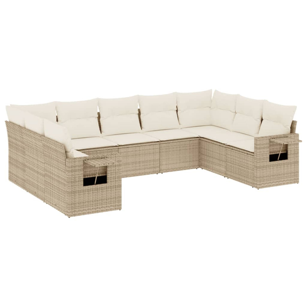 Set Canapele De Grădină, 9 Piese, Cu Perne, Bej, Poliratan