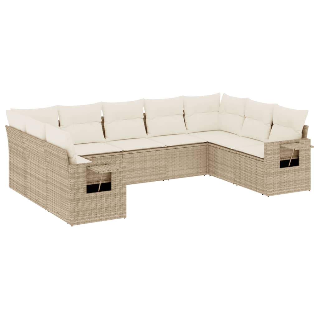 Set Canapele De Grădină, 9 Piese, Cu Perne, Bej, Poliratan