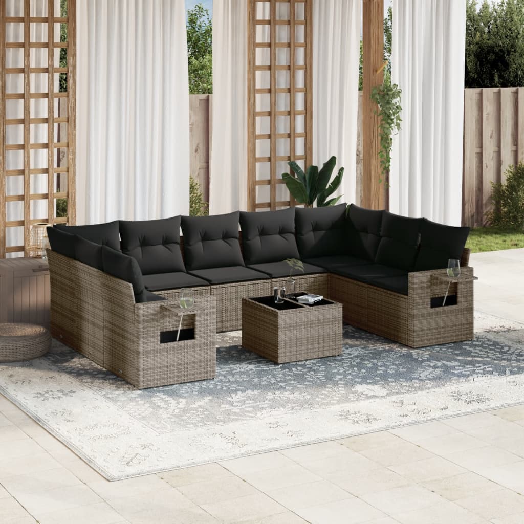 Set Canapele De Grădină, 9 Piese, Cu Perne, Bej, Poliratan