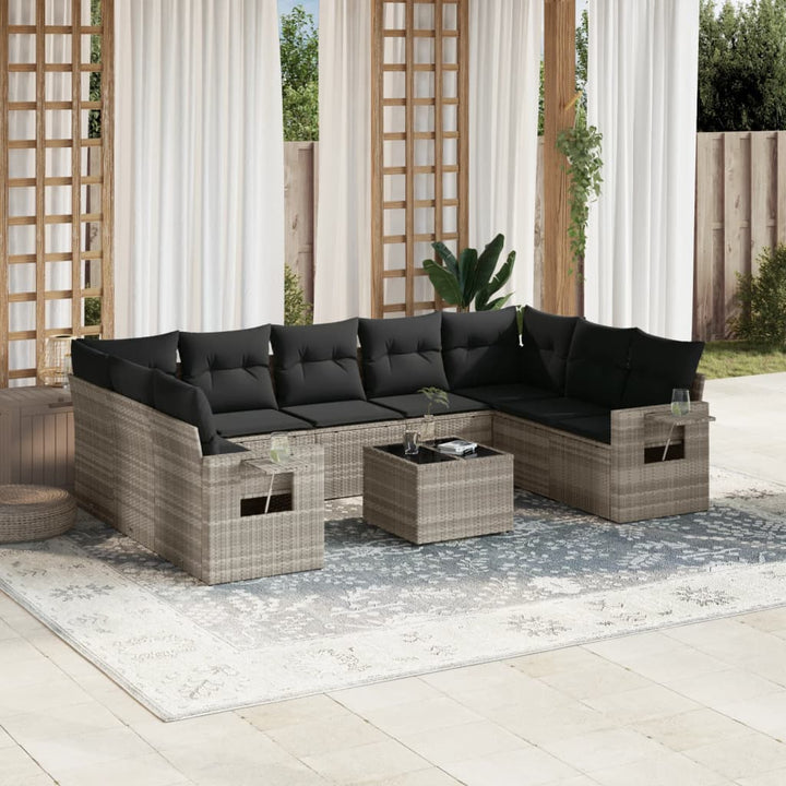 Set Canapele De Grădină, 9 Piese, Cu Perne, Bej, Poliratan