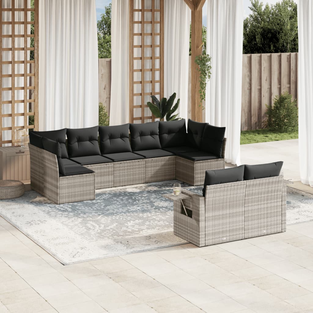 Set Canapele De Grădină, 9 Piese, Cu Perne, Gri, Poliratan